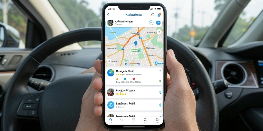 Tampilan antarmuka utama aplikasi Navigasi Mobil 234E yang informatif.