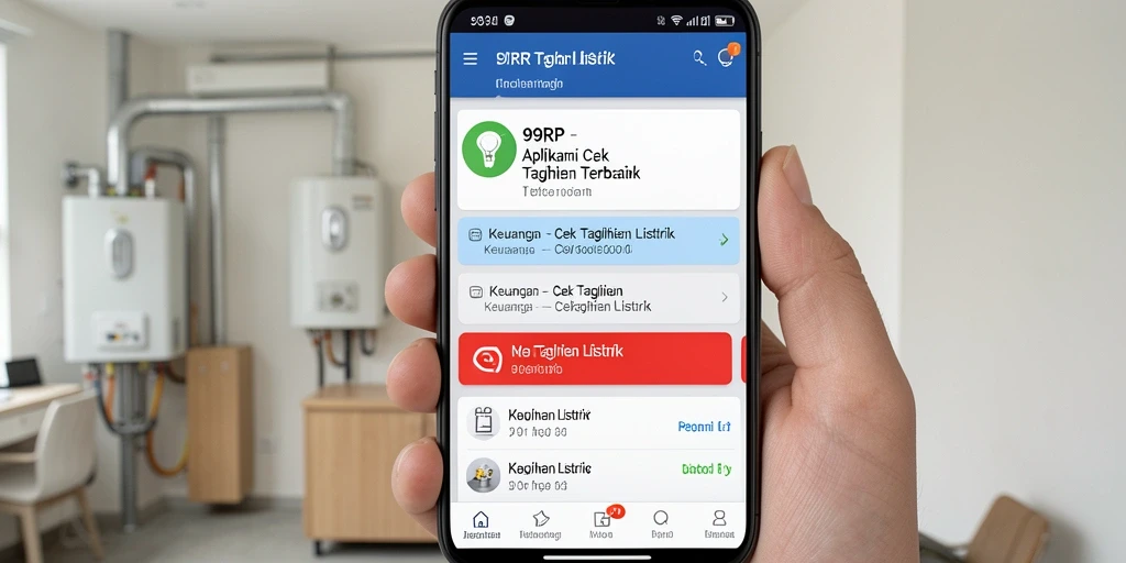 Antarmuka aplikasi 99RP untuk cek tagihan listrik yang sederhana.