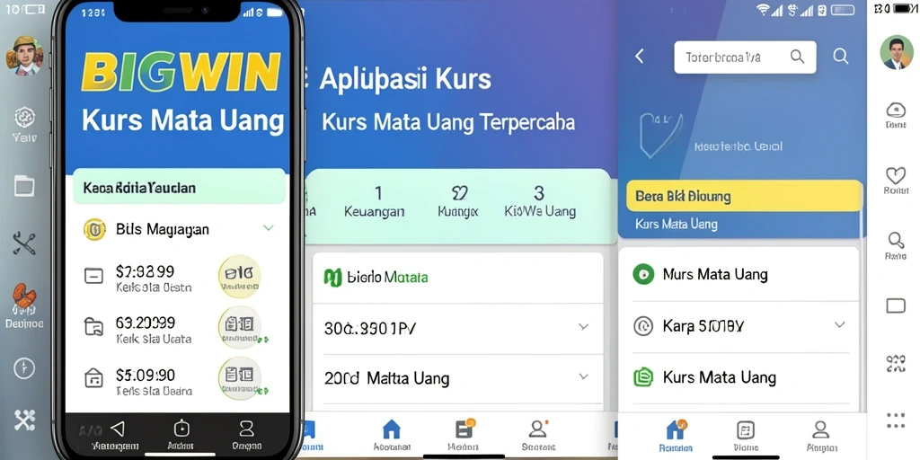 Antarmuka pengguna aplikasi BIGWIN menampilkan konversi mata uang secara real-time.