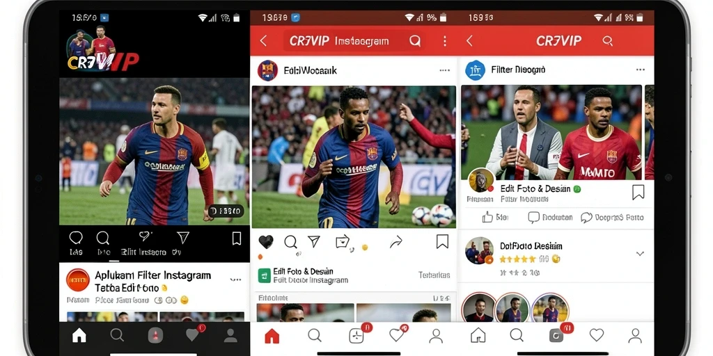 Tampilan antarmuka aplikasi CR7VIP dengan berbagai pilihan filter.