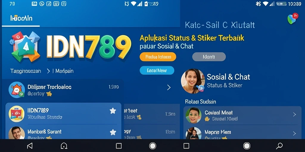 Tampilan antarmuka aplikasi IDN789 dengan berbagai stiker menarik.