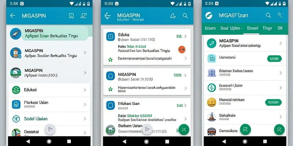 Tampilan antarmuka MIGASPIN yang user-friendly untuk belajar soal ujian.