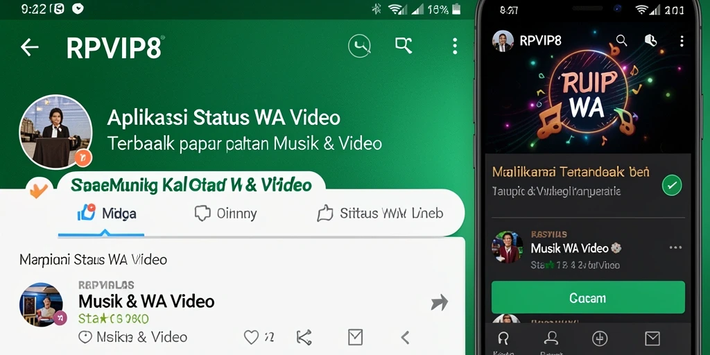 Antarmuka RPVIP8 menunjukkan pilihan video musik untuk Status WA.